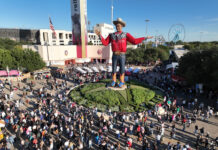 Big Tex Waves Farewell to 2026 State Fair of Texas Big Tex waves goodby after Texas State Fair